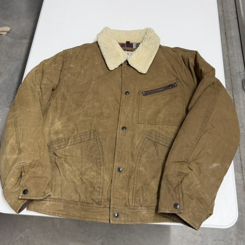 Schott Rancher Waxed Canvas Jacket Mens Large Brown Good Shearling Lined Western